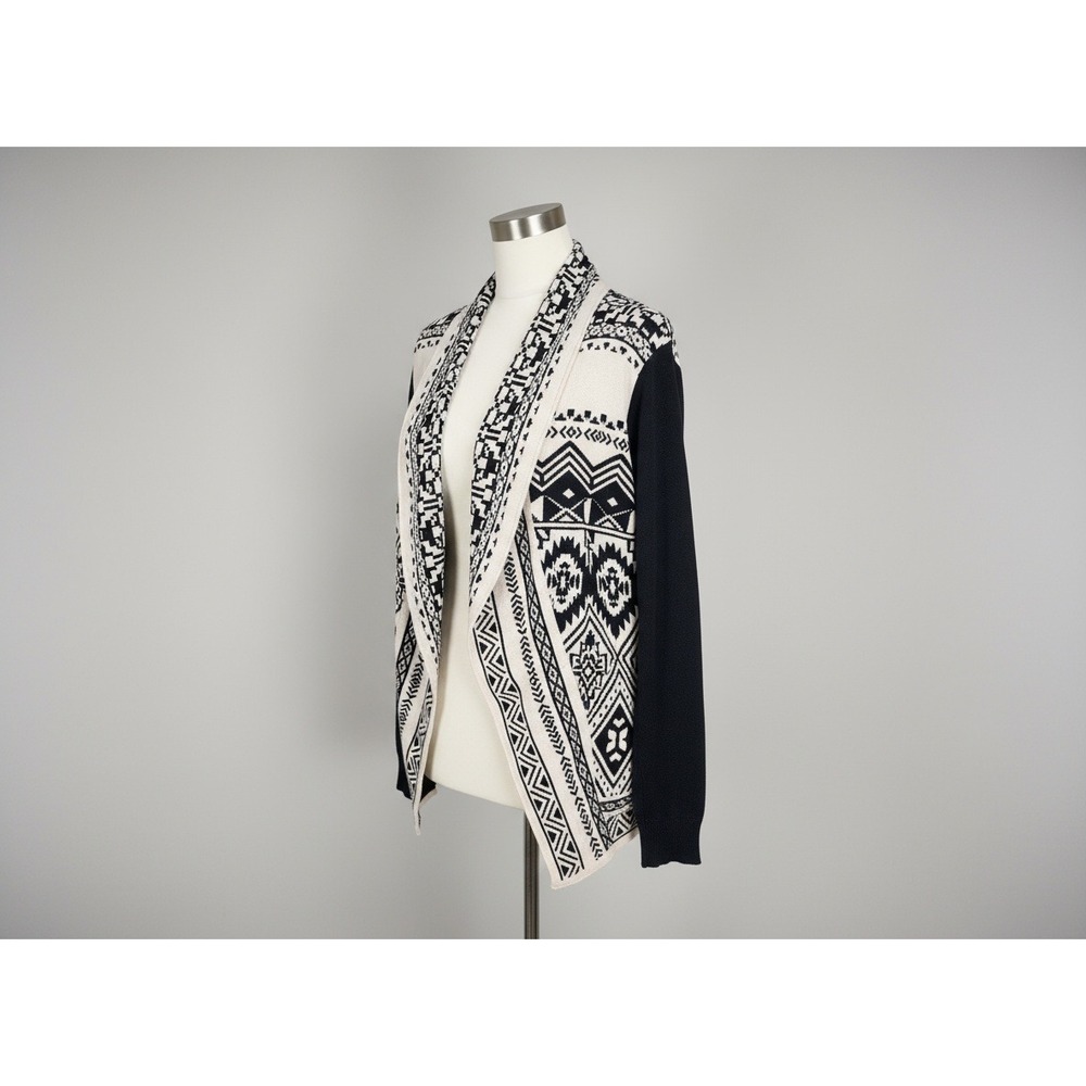 Skies Are Blue Open Front Waterfall Cardigan Black Beige Womens M Aztec Tribal